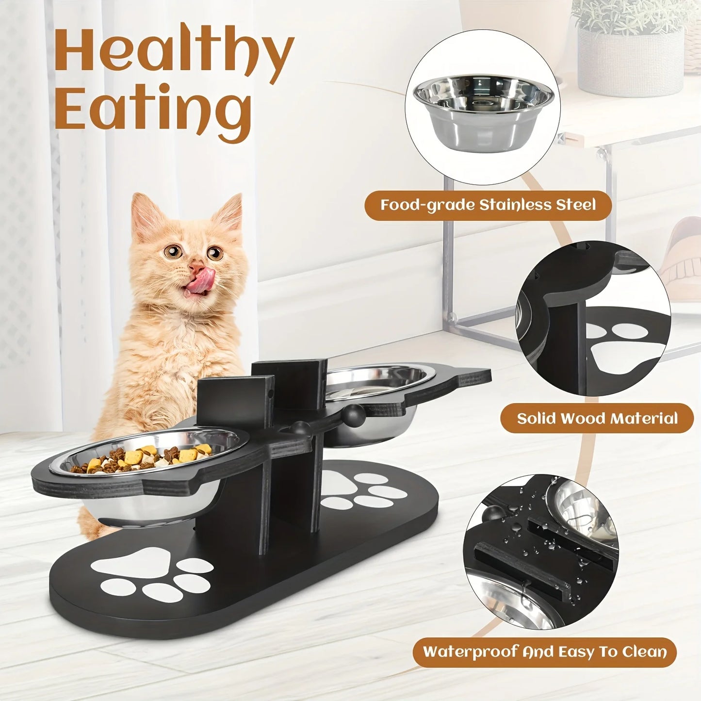 Elevated Cat Bowls Tilted Raised Stand With Stainless Bowls