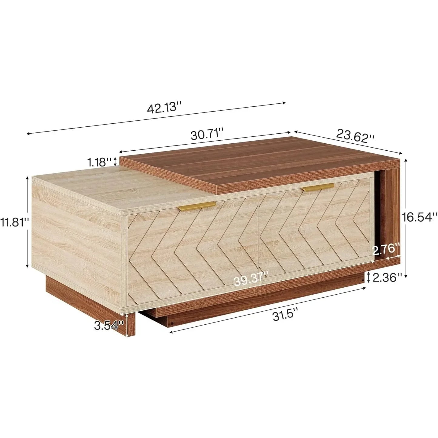 Expandable Walnut Oak Veneer Coffee Table Dual Tone Design