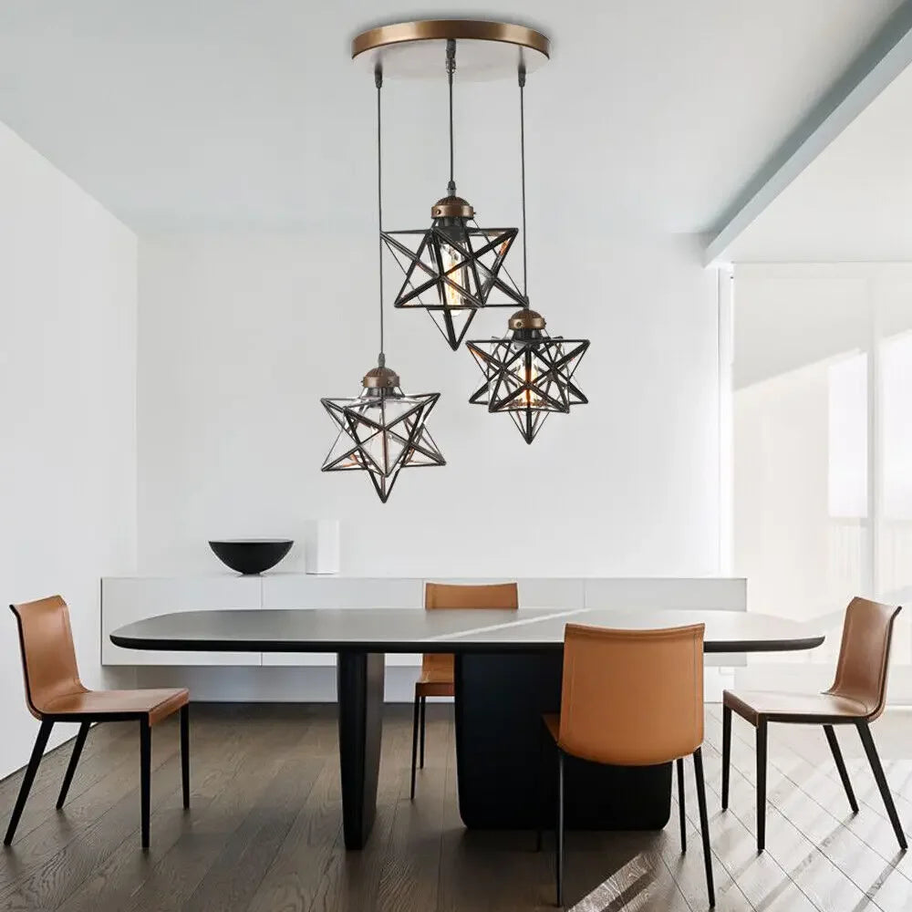 Moravian Star Pendant Chandelier Clear Glass Shade