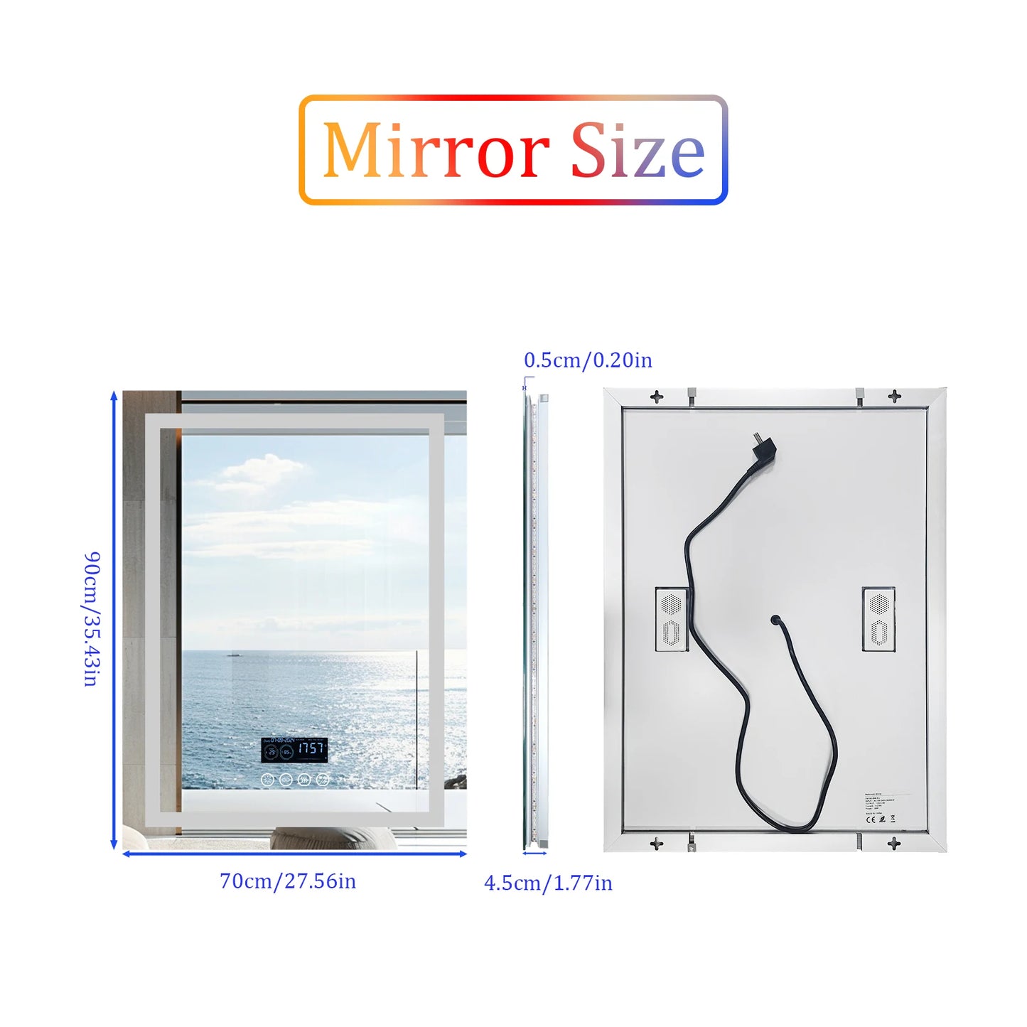 LUVODI Bluetooth Bathroom Mirror With Time Display LED Lighting Defog Feature Built In