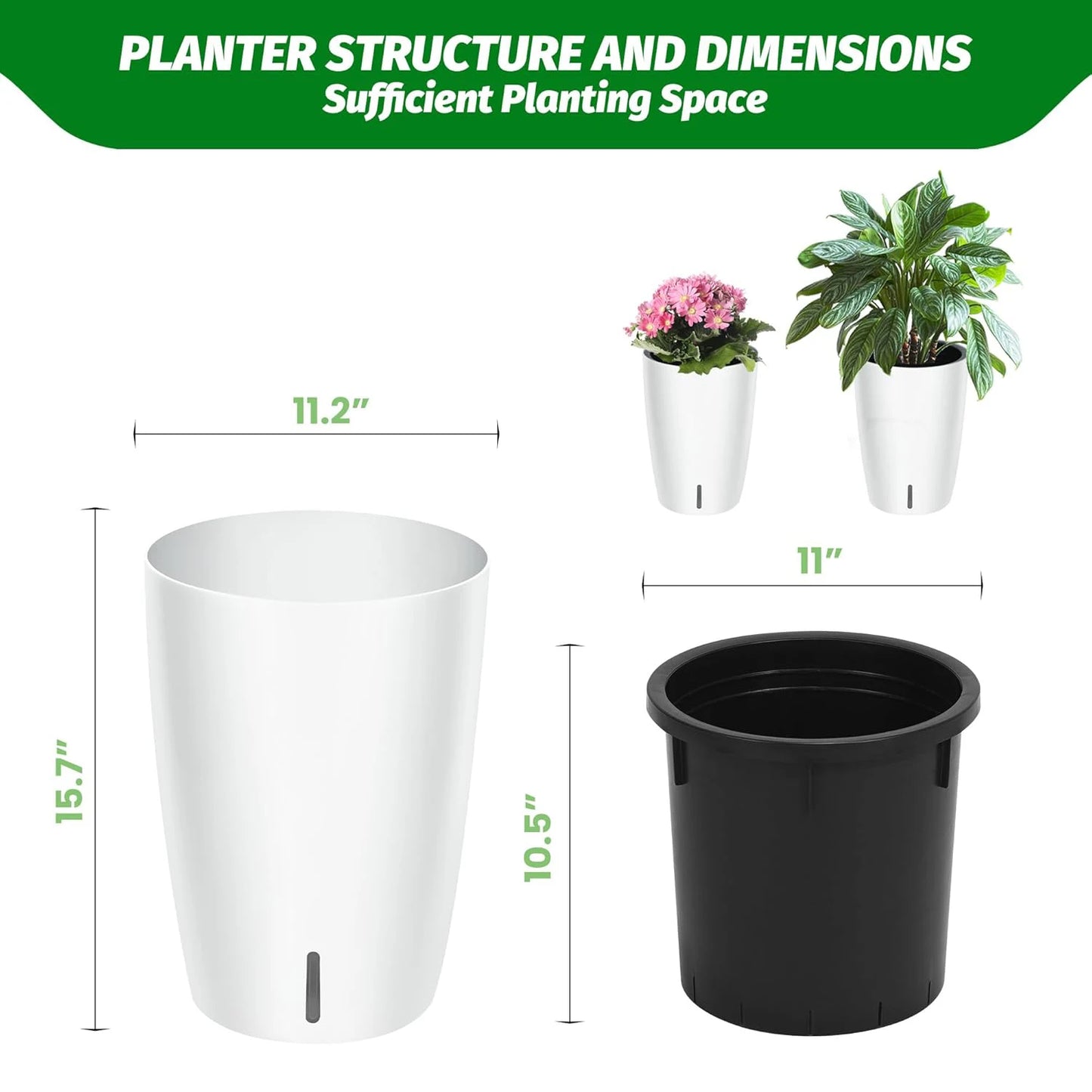 Self Watering Planter Set With Water Level Gauge Pair