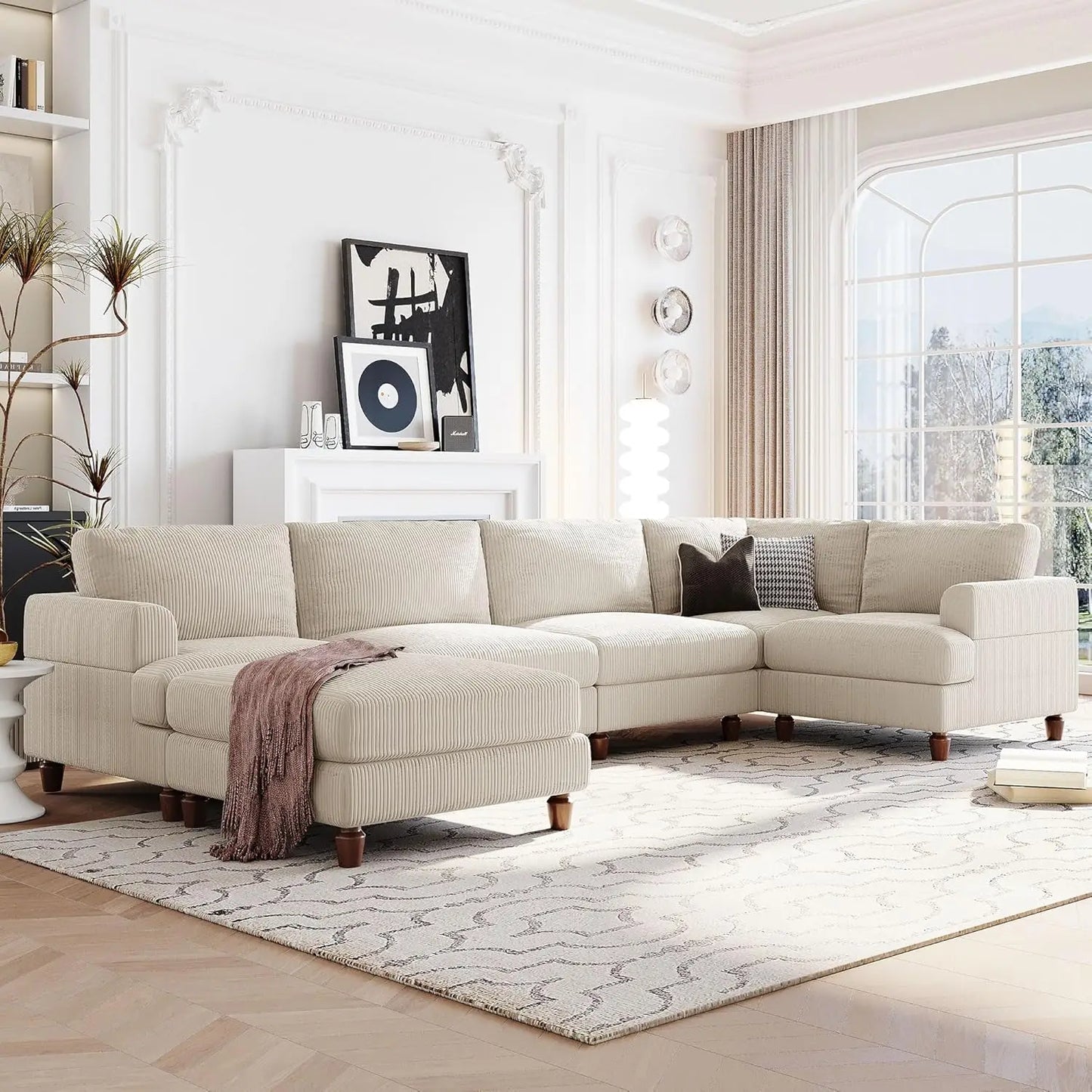 Cloud Couch L Shaped Sectional With Convertible Ottoman And Pillows