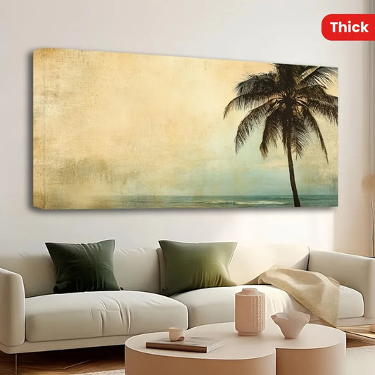 Golden Ocean Beach Palm Tree Landscape Pine Frame Poster