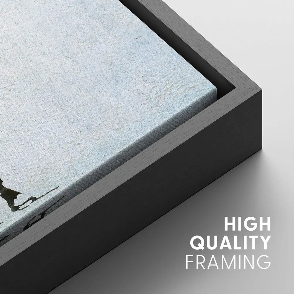 Banksy Inspired Framed Canvas Wall Art Man Throwing Flowers