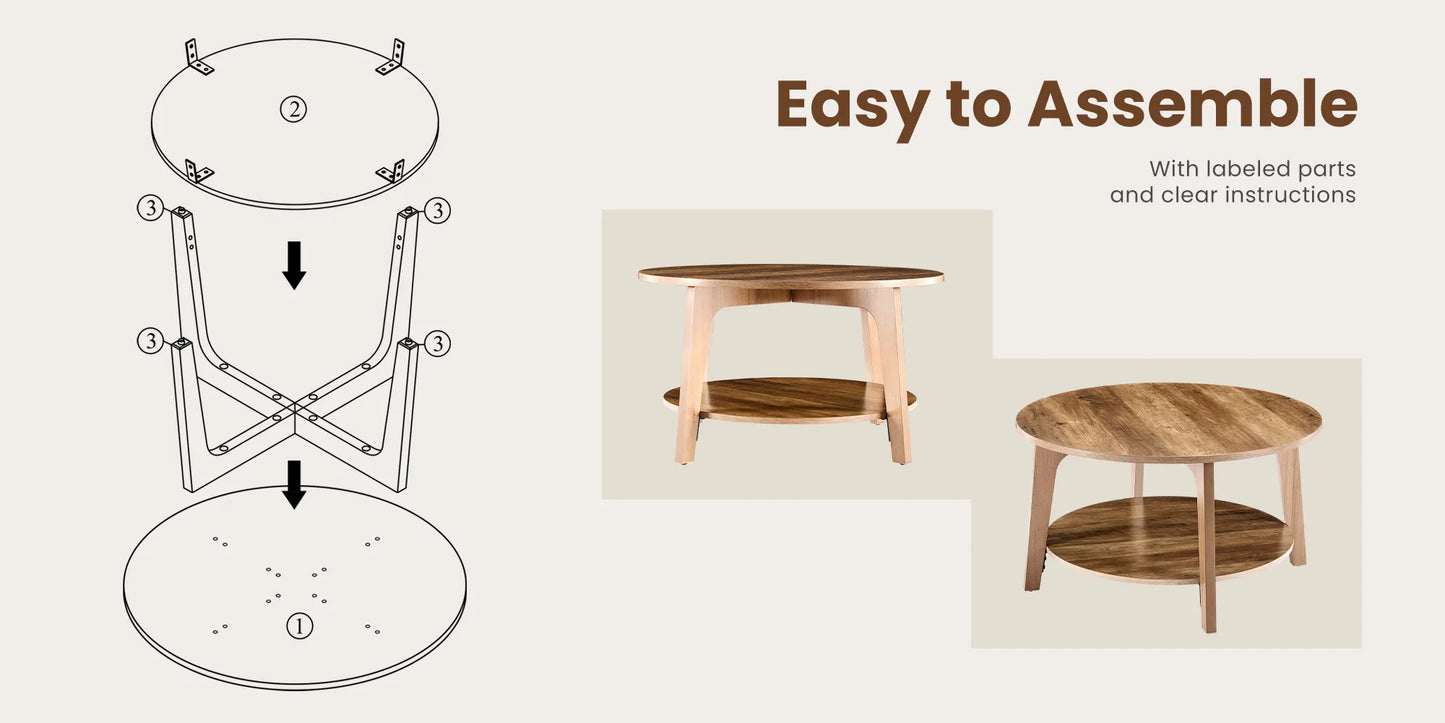 JHK Wood Coffee Table Modern Design With Storage Two Tier