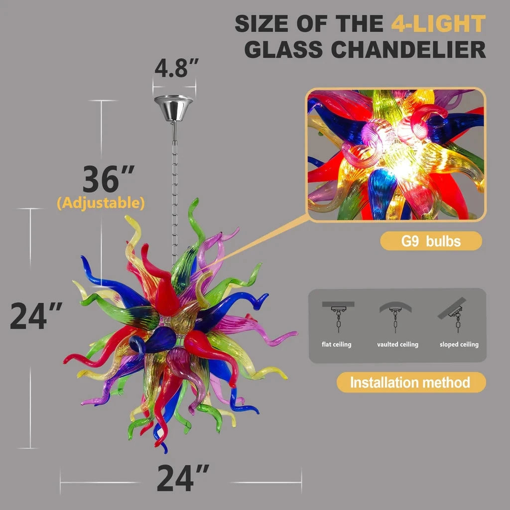 Longree Blown Glass Chandelier Art Deco Ceiling Light