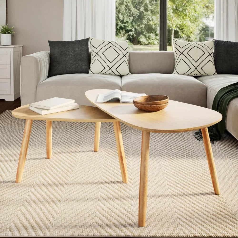 Scandinavian Nesting Coffee Tables Solid Pine Wood Design