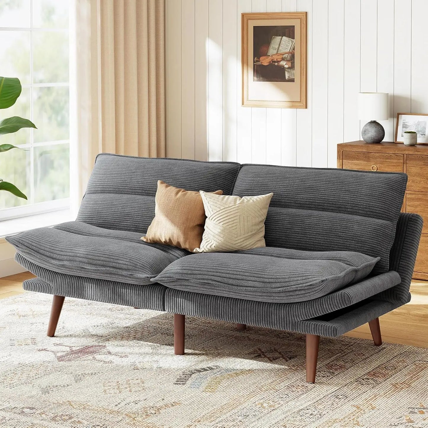 Futon Sofa Bed With Adjustable Backrest And Armrests