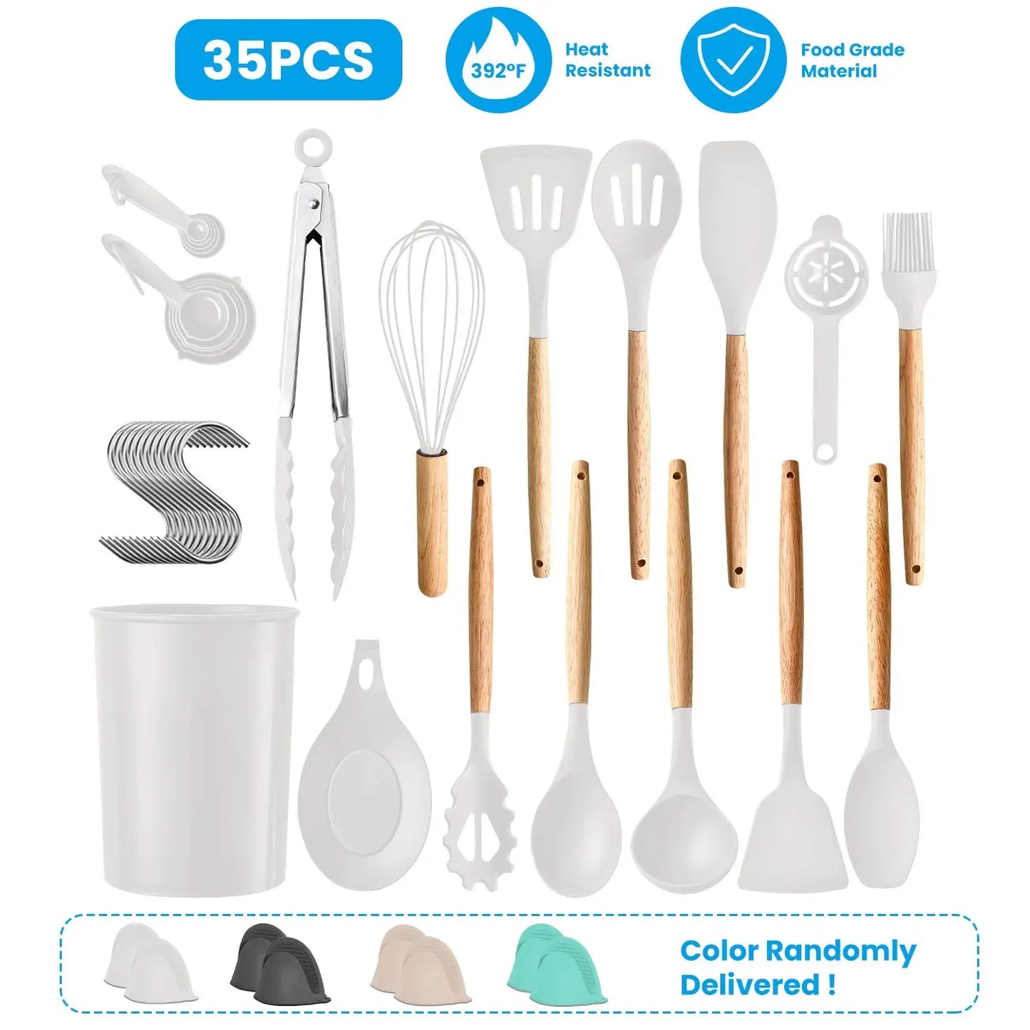 35 Piece Kitchen Utensils Set With Holder And Egg Whisk