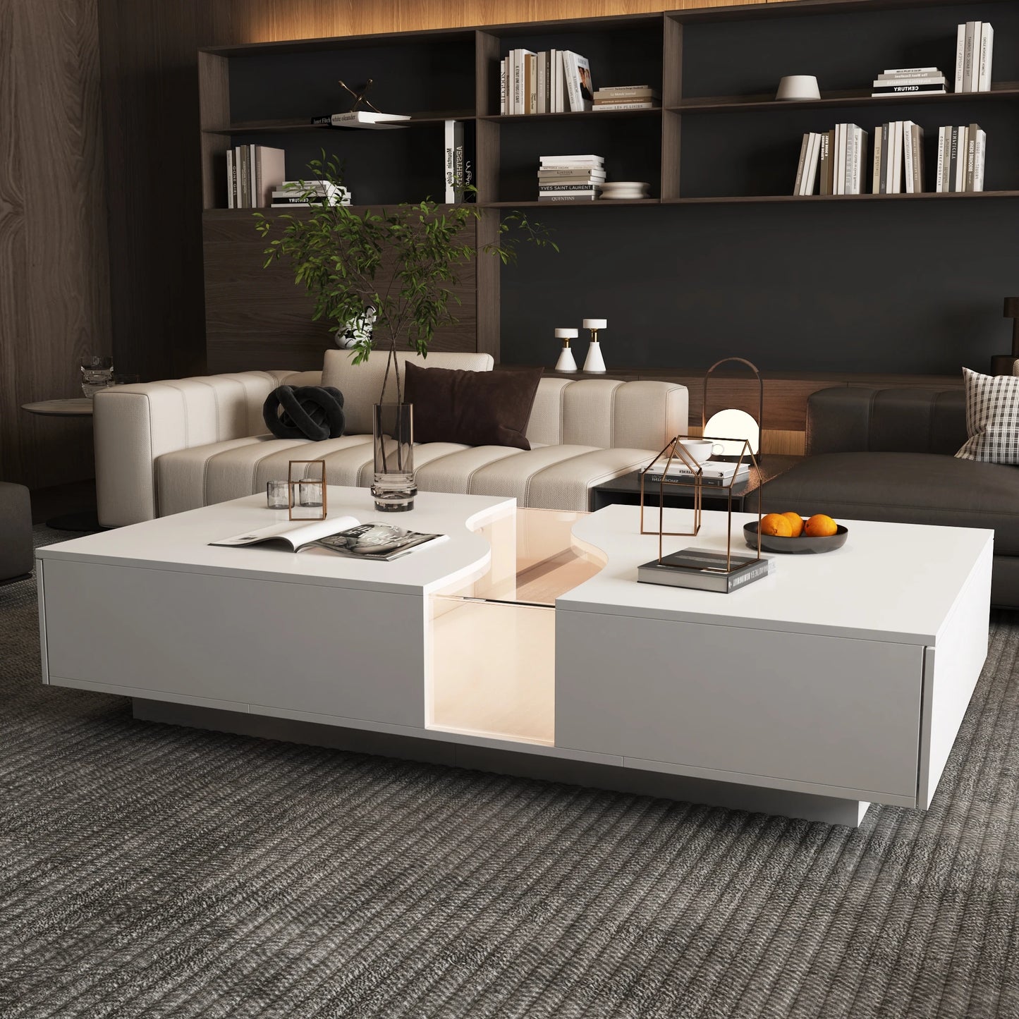 FUFU GAGA Modern Coffee Table With 2 Drawers And LED
