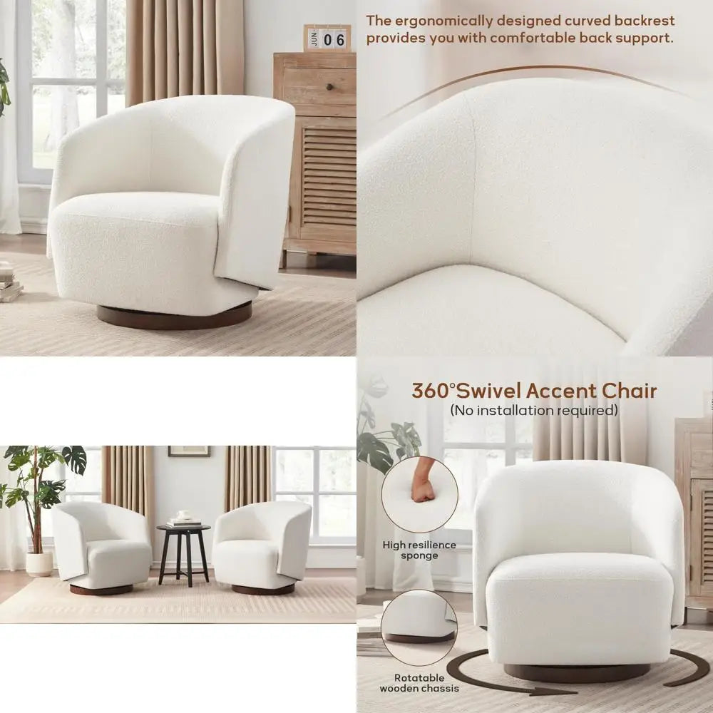 Swivel Upholstered Accent Chair Rubberwood 360 Rotation