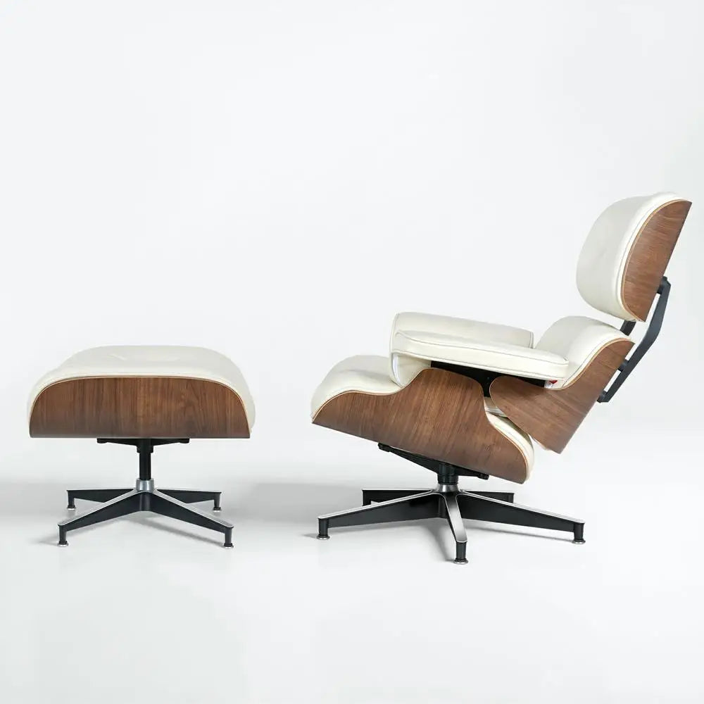 Mid Century Leather Armchair Lounge Chair With Ottoman