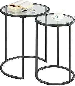 Yaheetech Nesting End Tables Set Of 2 With Glass Tops