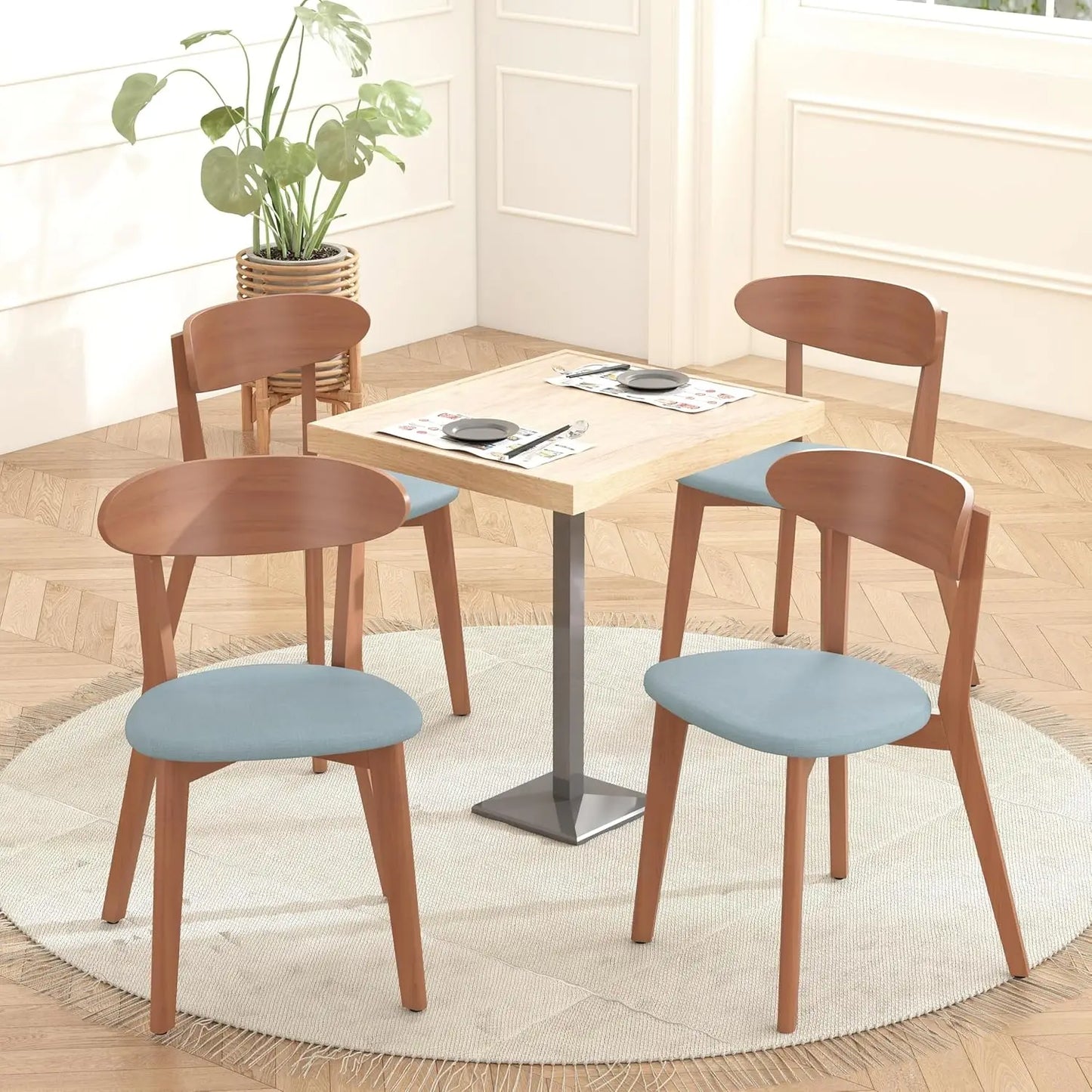 Mid Century Modern Linen Upholstered Dining Chair Set