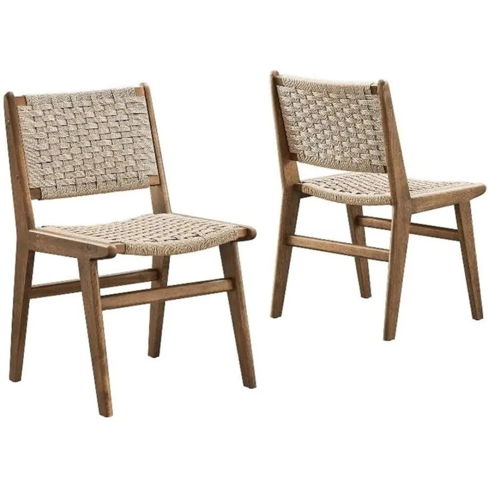 Saoirse Woven Rope Wood Dining Side Chair With Fabric Seat