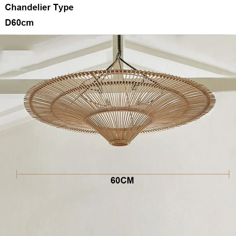 Vintage LED Pendant Light Nordic Umbrella Rattan Lamp