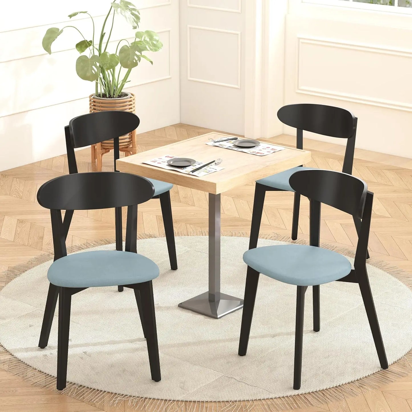 Mid Century Modern Linen Upholstered Dining Chair Set