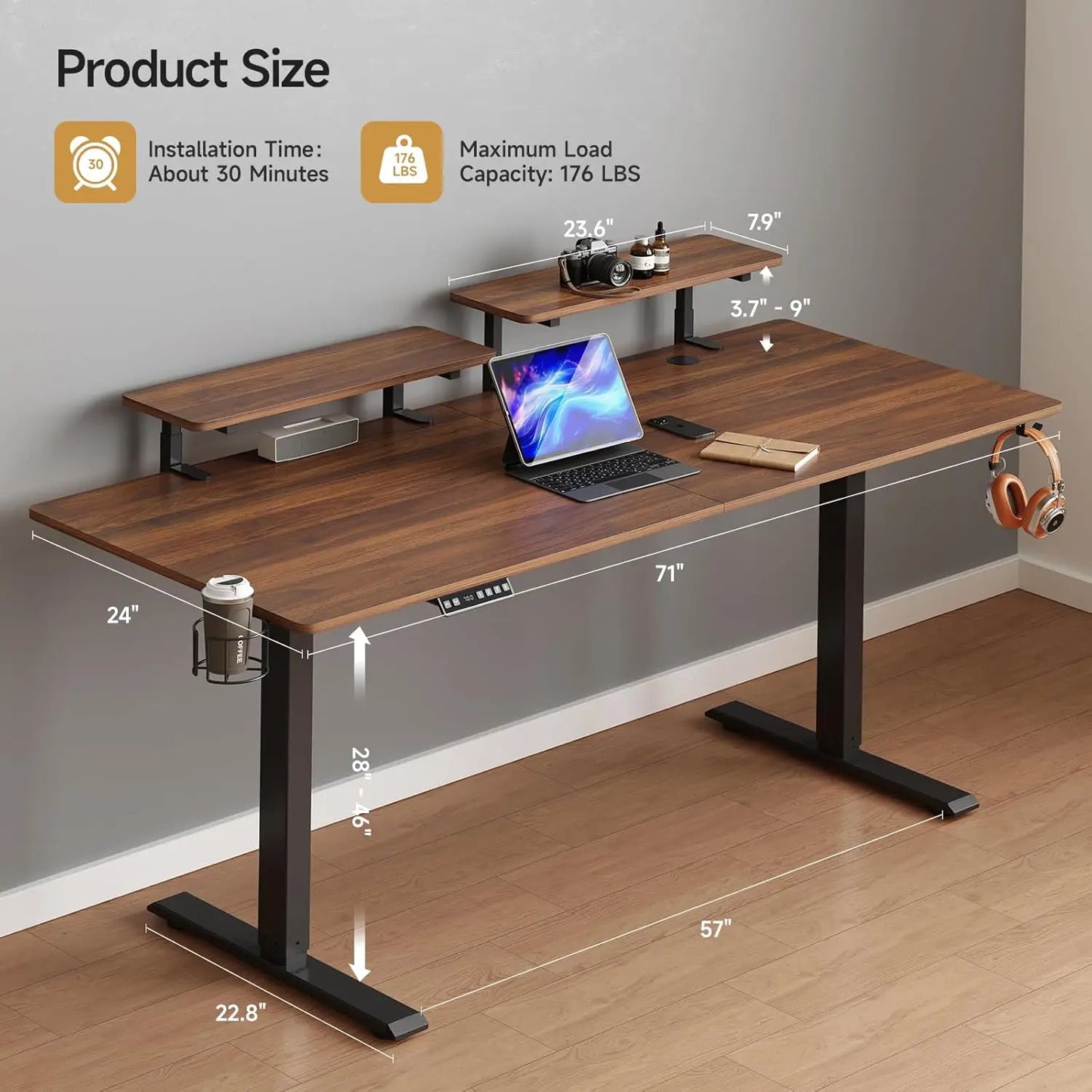 ONBRILL Standing Desk With 2 Adjustable Monitor Shelves
