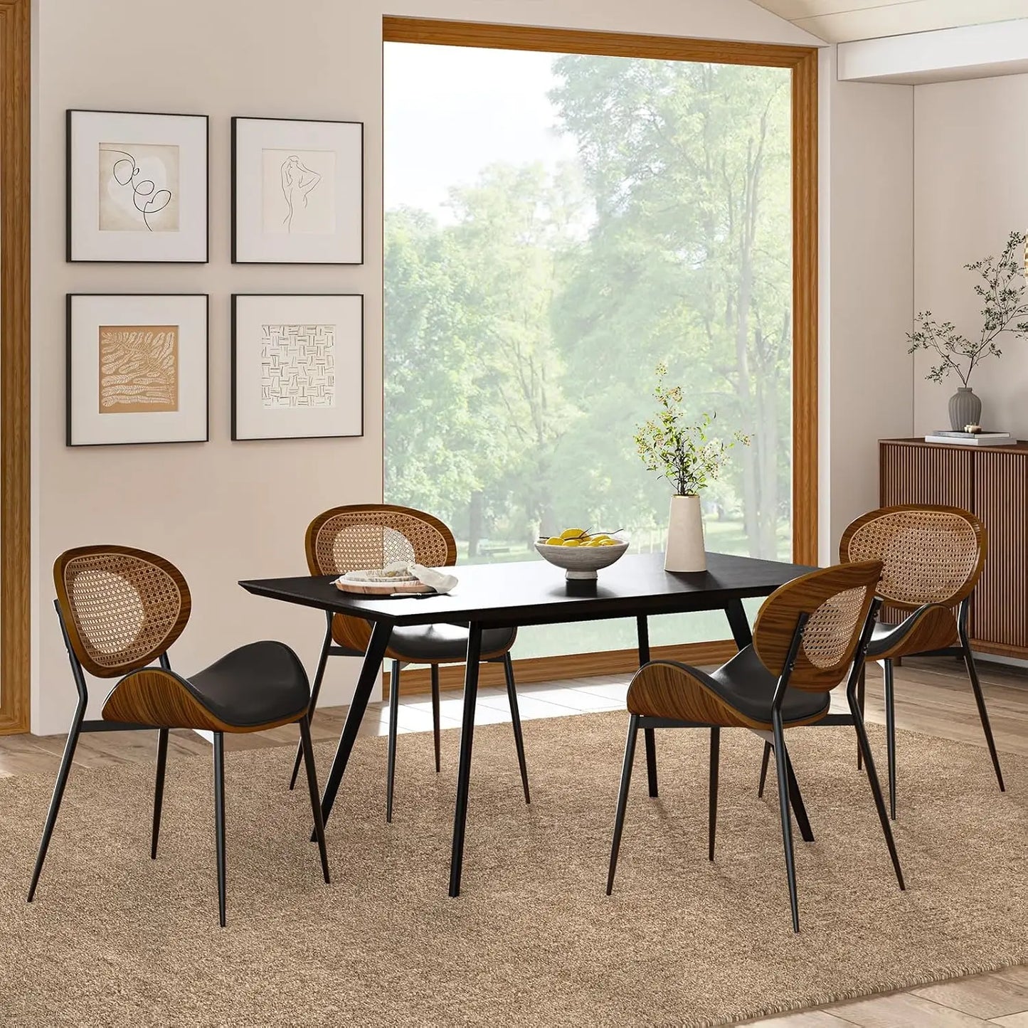 Luxu Set of Two Modern Chairs With Rattan Backrests