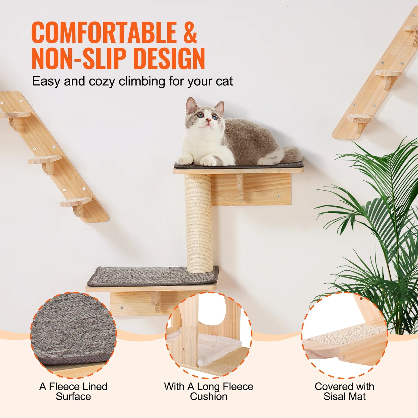 SucceBuy Wall Mounted Cat Shelves and Perches with Jumping Boards and Hammocks Cat Tree