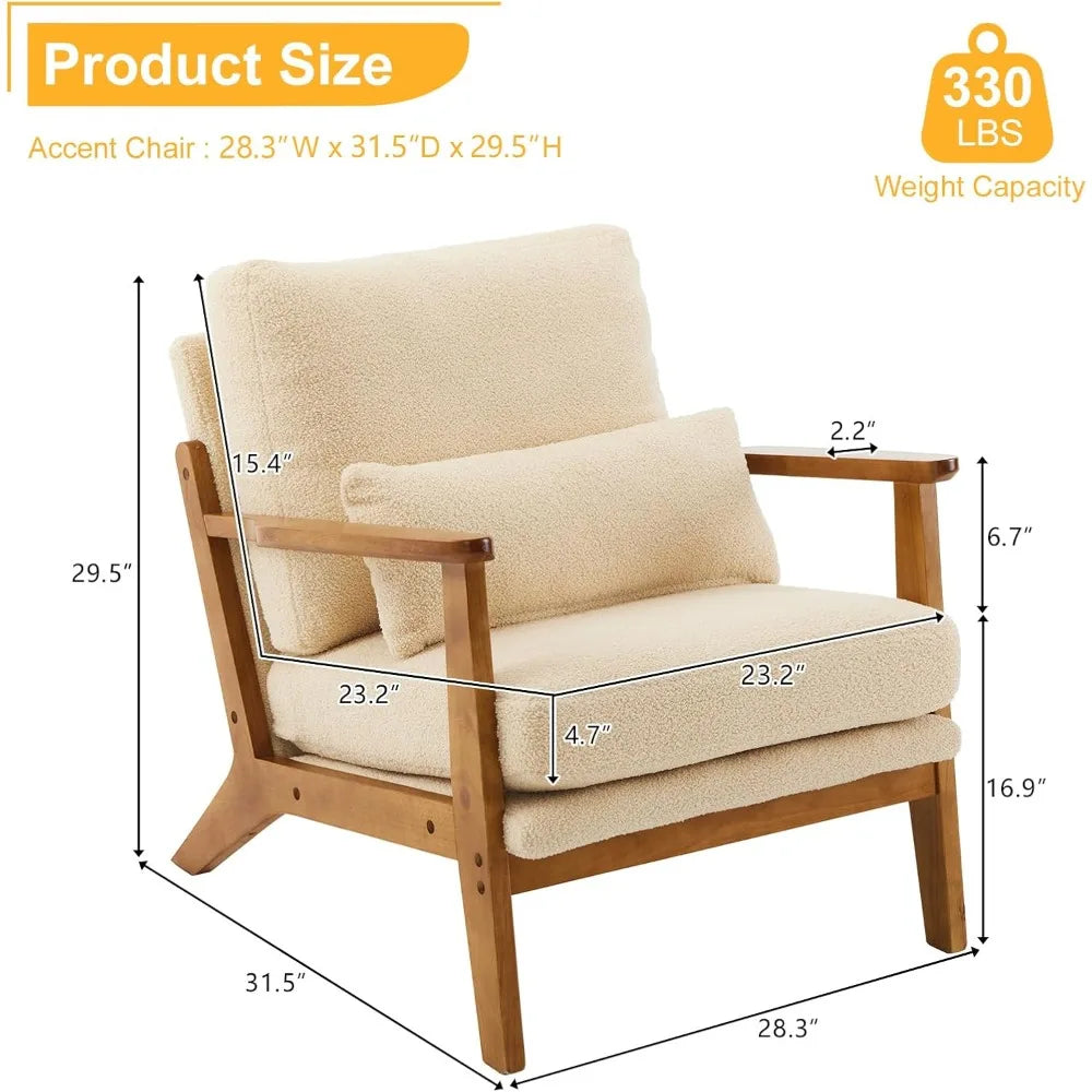 Mid-Century Modern Lounge Chair With Wide Armrests Fleece