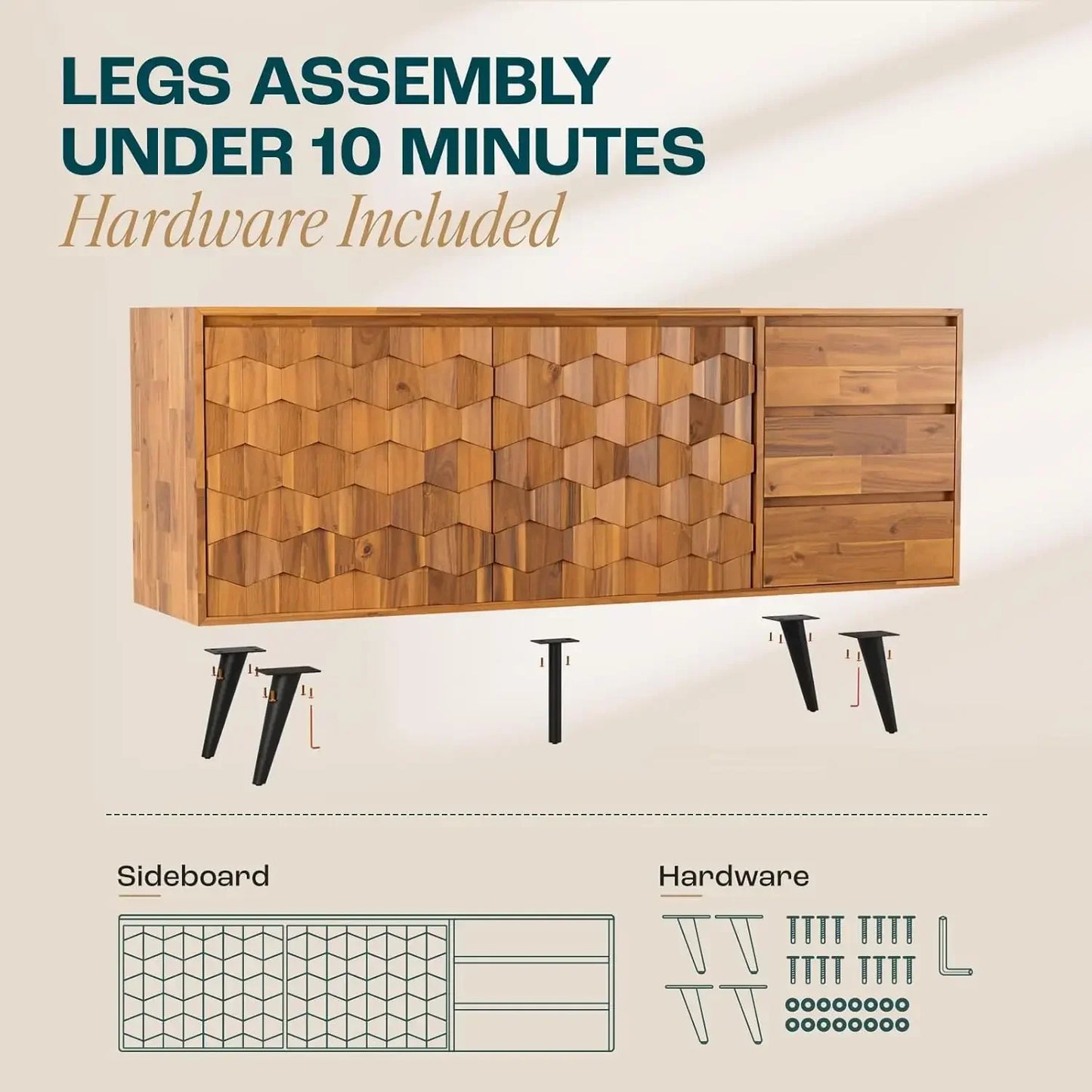 Georgina Solid Wood Sideboard With Geometric Pattern