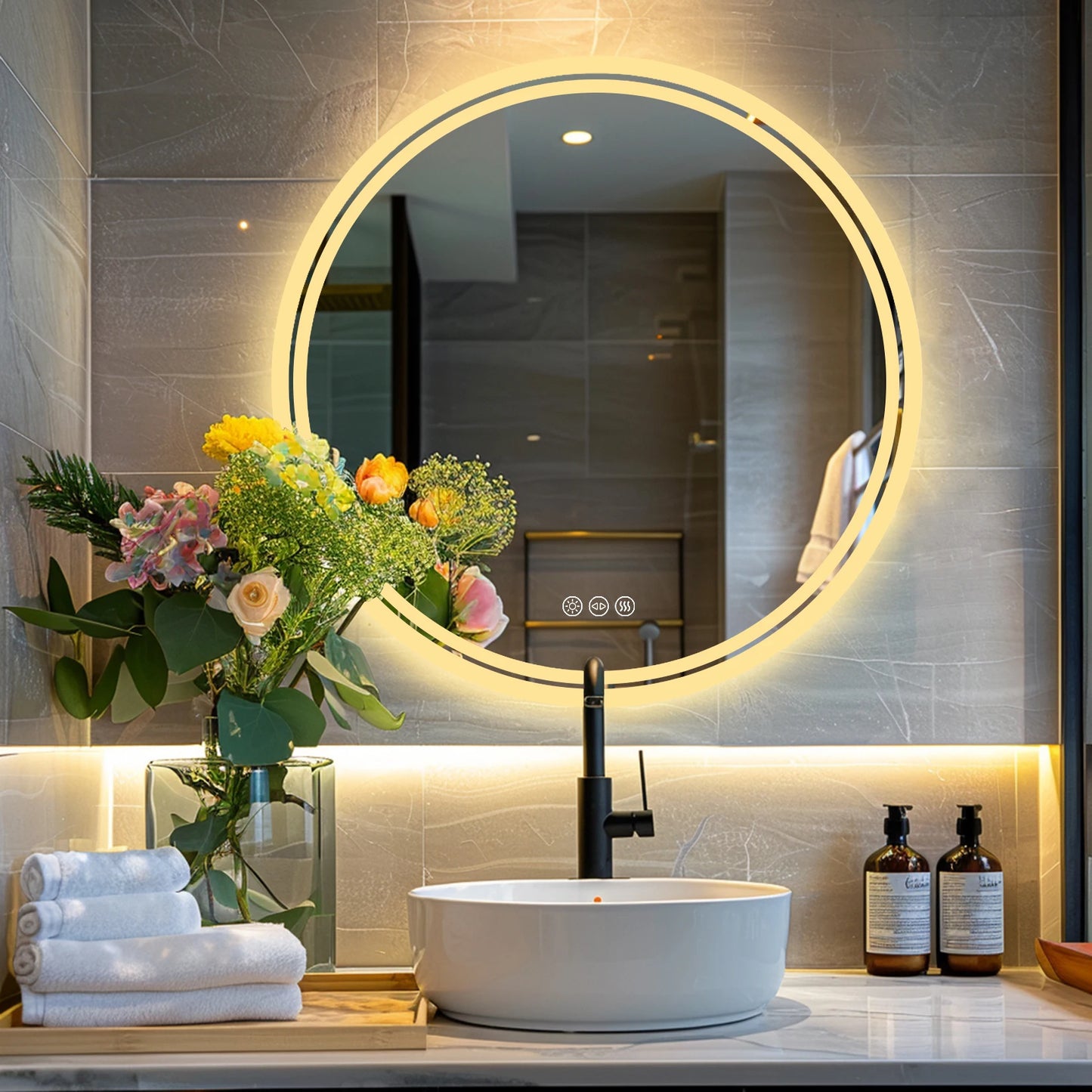 Circle LED Backlit Bathroom Mirror Anti Fog Dimmable