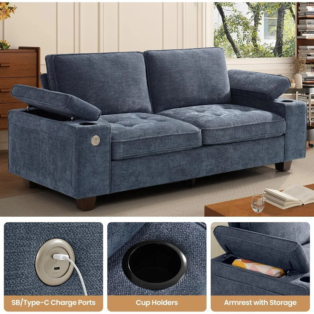 Modern Chenille Upholstered Loveseat With Adjustable Arms