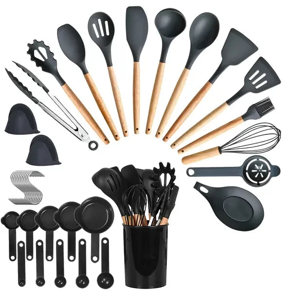35 Piece Kitchen Utensils Set With Holder And Egg Whisk