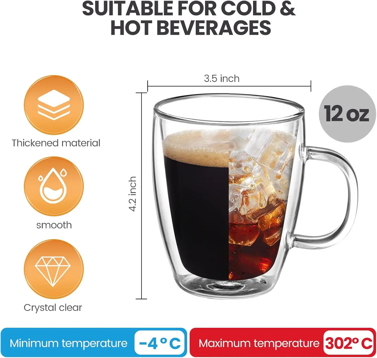 Double Wall Insulated Glass Coffee Cups Set With Handles