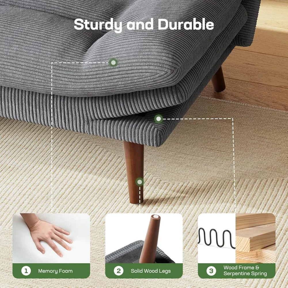 Futon Sofa Bed With Adjustable Backrest And Armrests