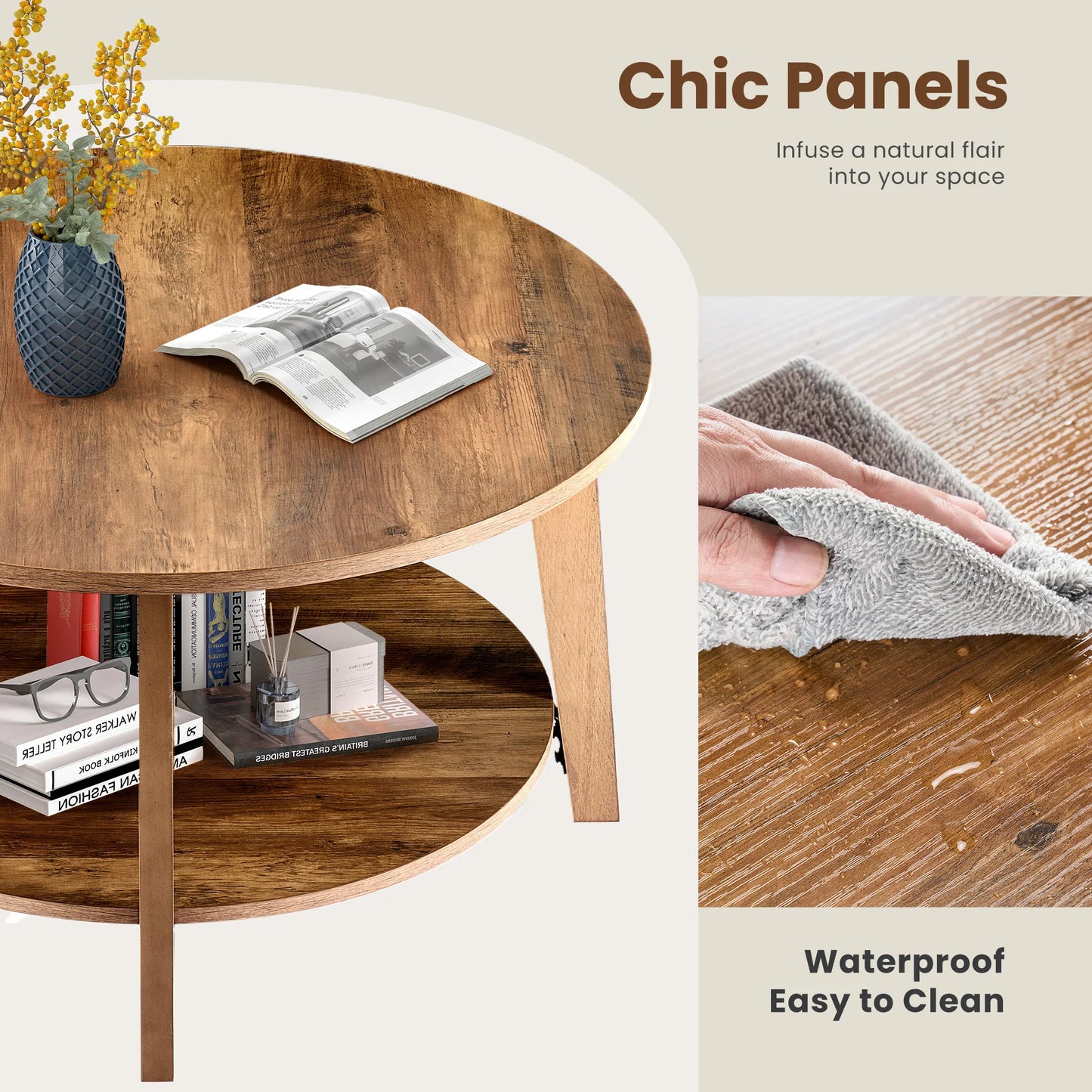 JHK Wood Coffee Table Modern Design With Storage Two Tier