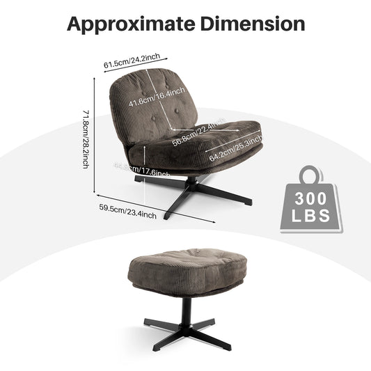 Corduroy Upholstered Swivel Lounge Chair With Footrest