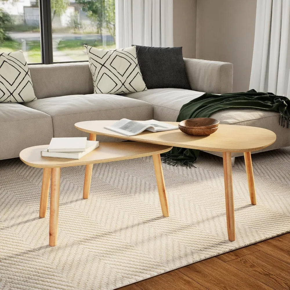Scandinavian Nesting Coffee Tables Solid Pine Wood Design