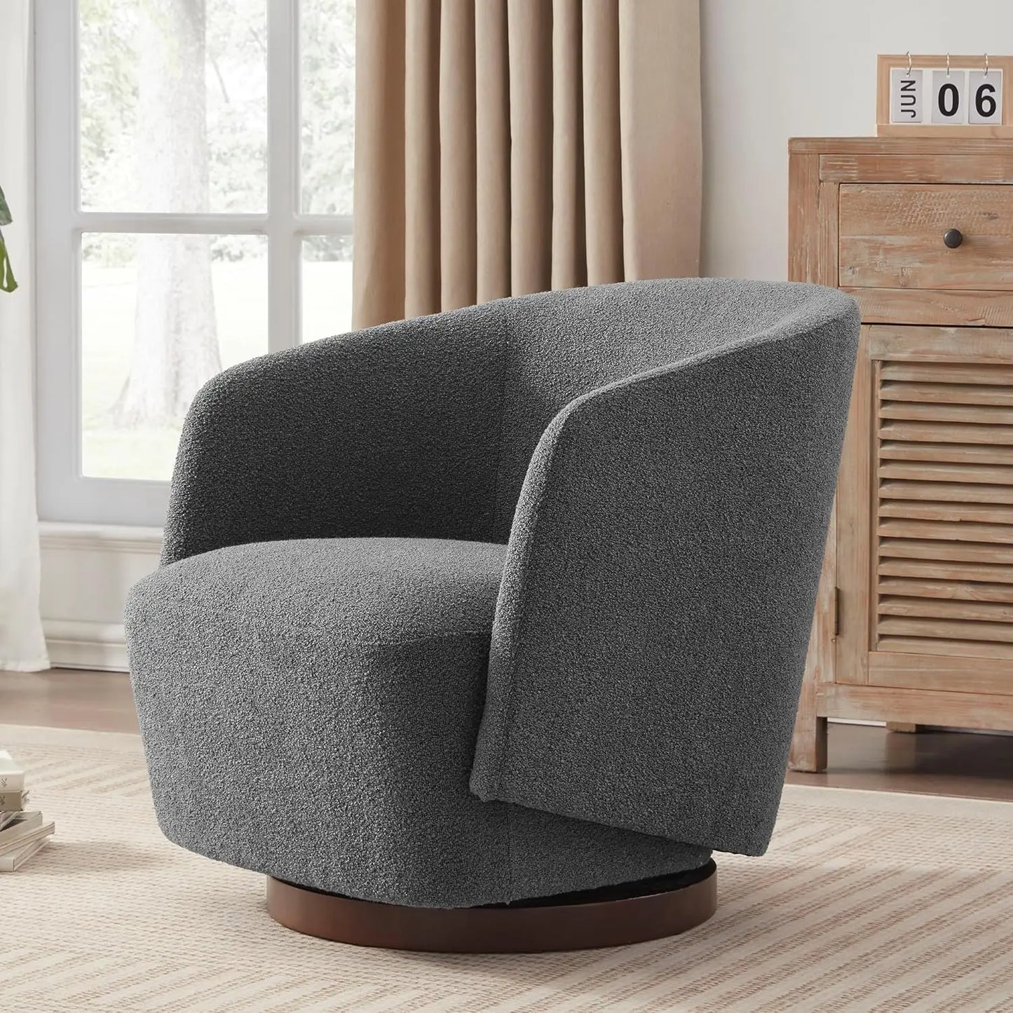 Swivel Upholstered Accent Chair Rubberwood 360 Rotation