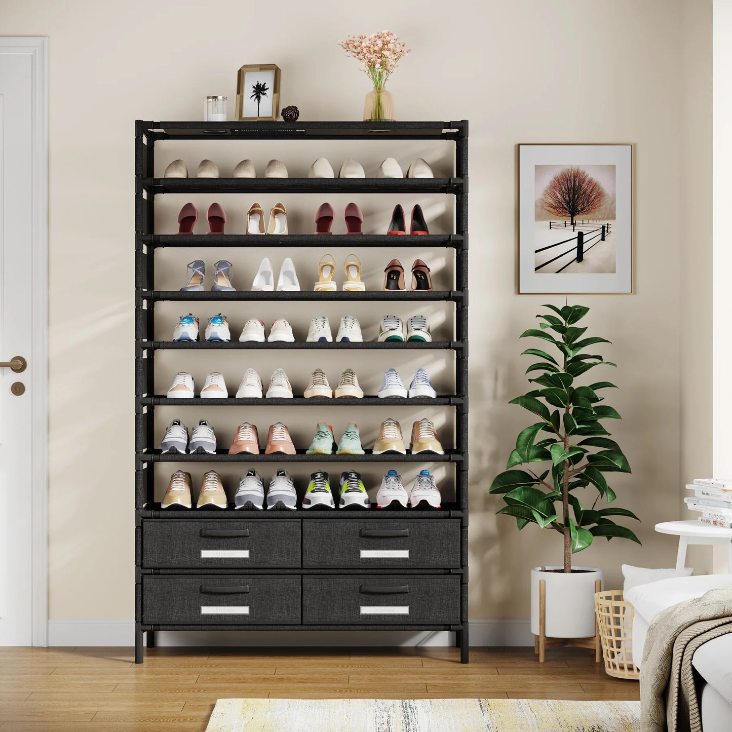 Tribesigns 10 Tier Shoe Rack Organizer With Four Bins