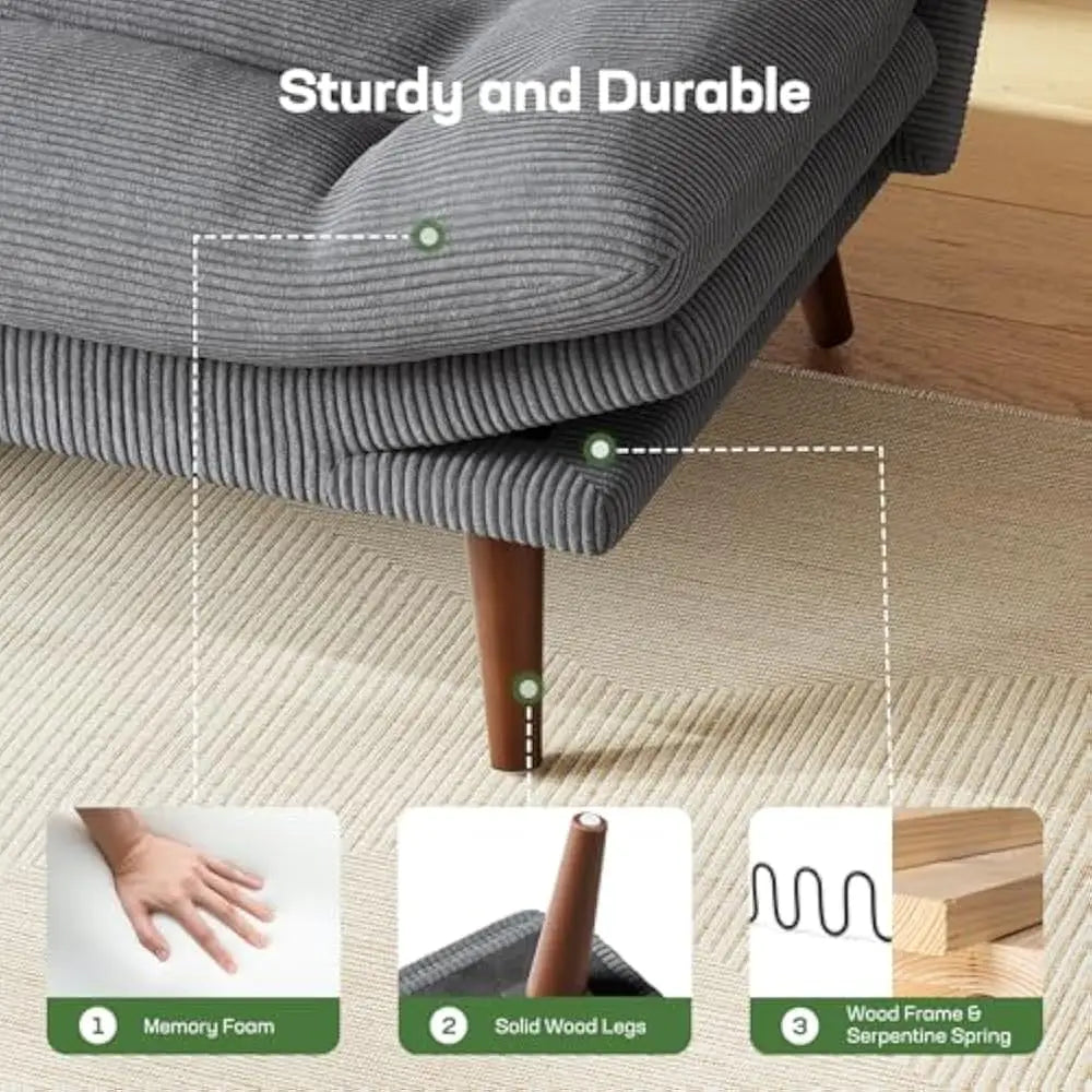 Futon Sofa Bed With Adjustable Backrest And Armrests