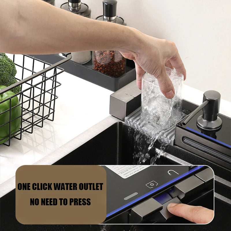 304 Stainless Steel Waterfall Faucet Set Digital Display