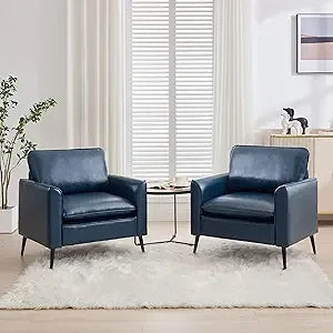 Mid Century Faux Leather Accent Chairs Set of 2 for Living