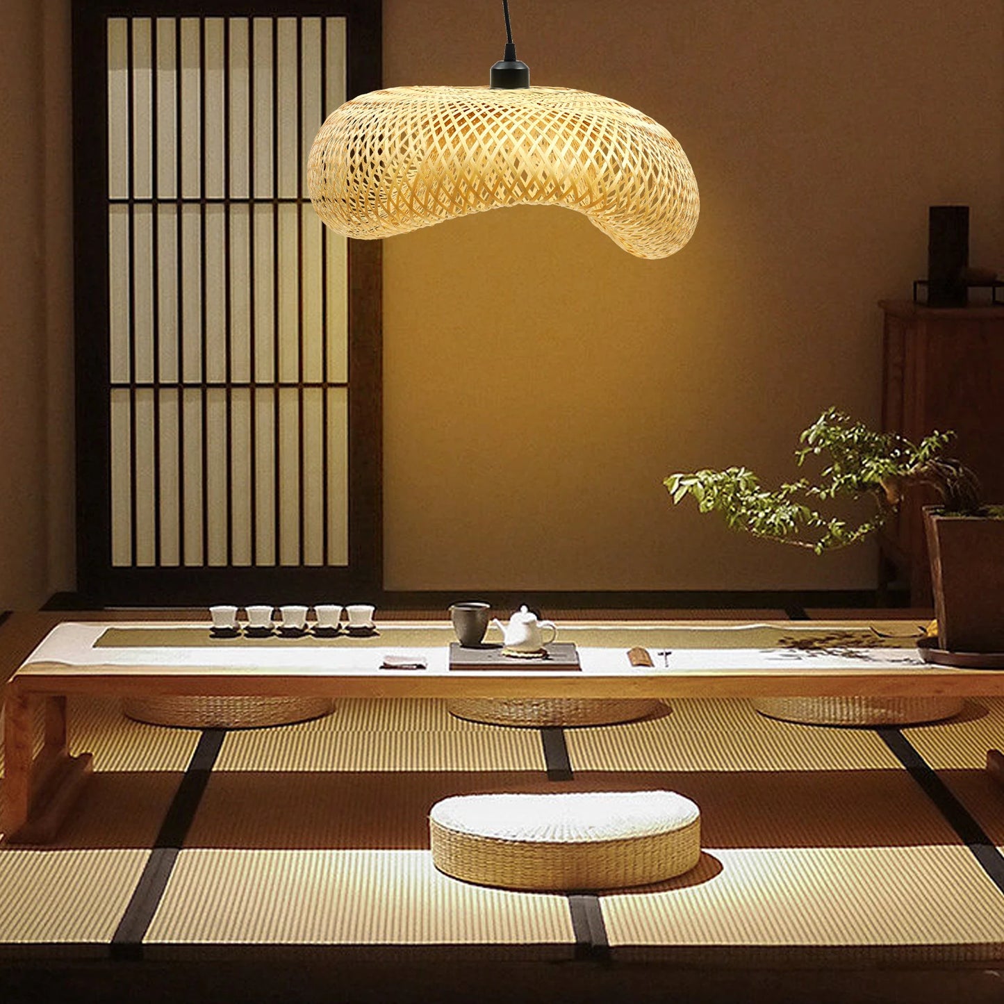 Bamboo Wicker Rattan Shade Pendant Light Asian Ceiling Lamp