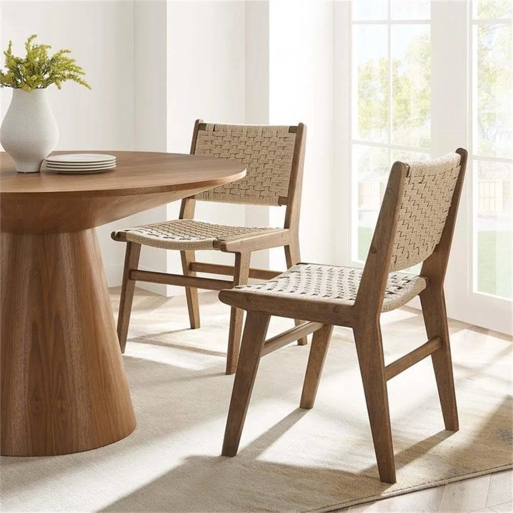 Saoirse Woven Rope Wood Dining Side Chair With Fabric Seat
