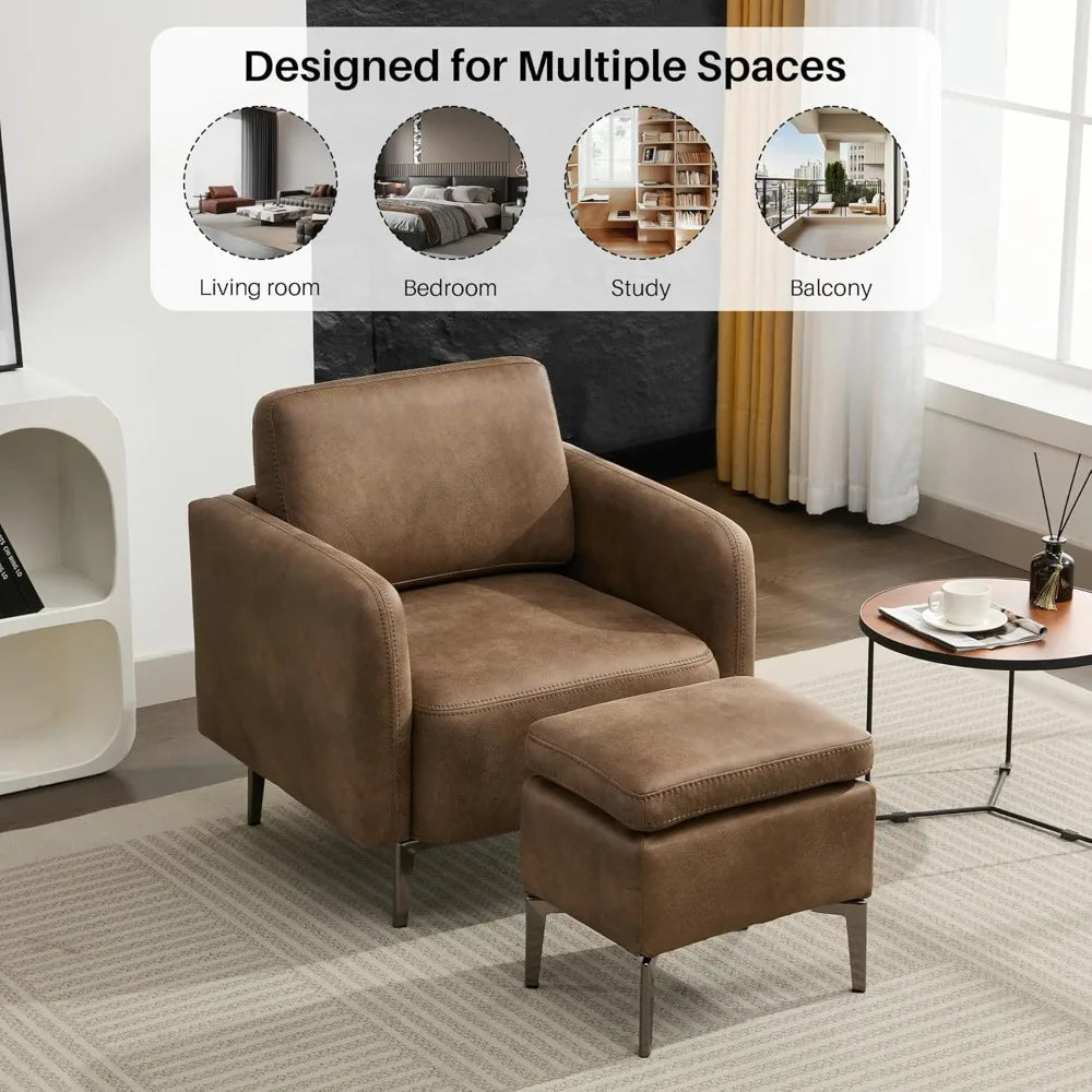 Mid Century Modern Accent Chair With Ottoman Footrest