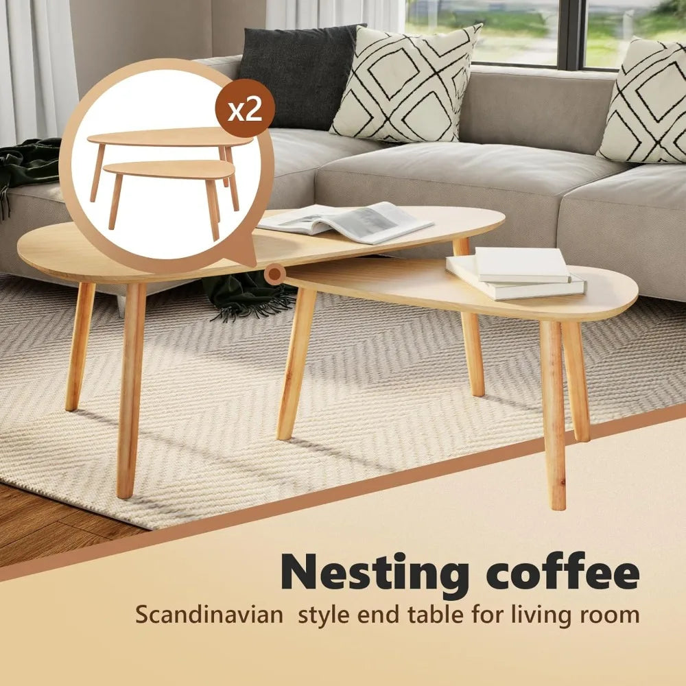Scandinavian Nesting Coffee Tables Solid Pine Wood Design