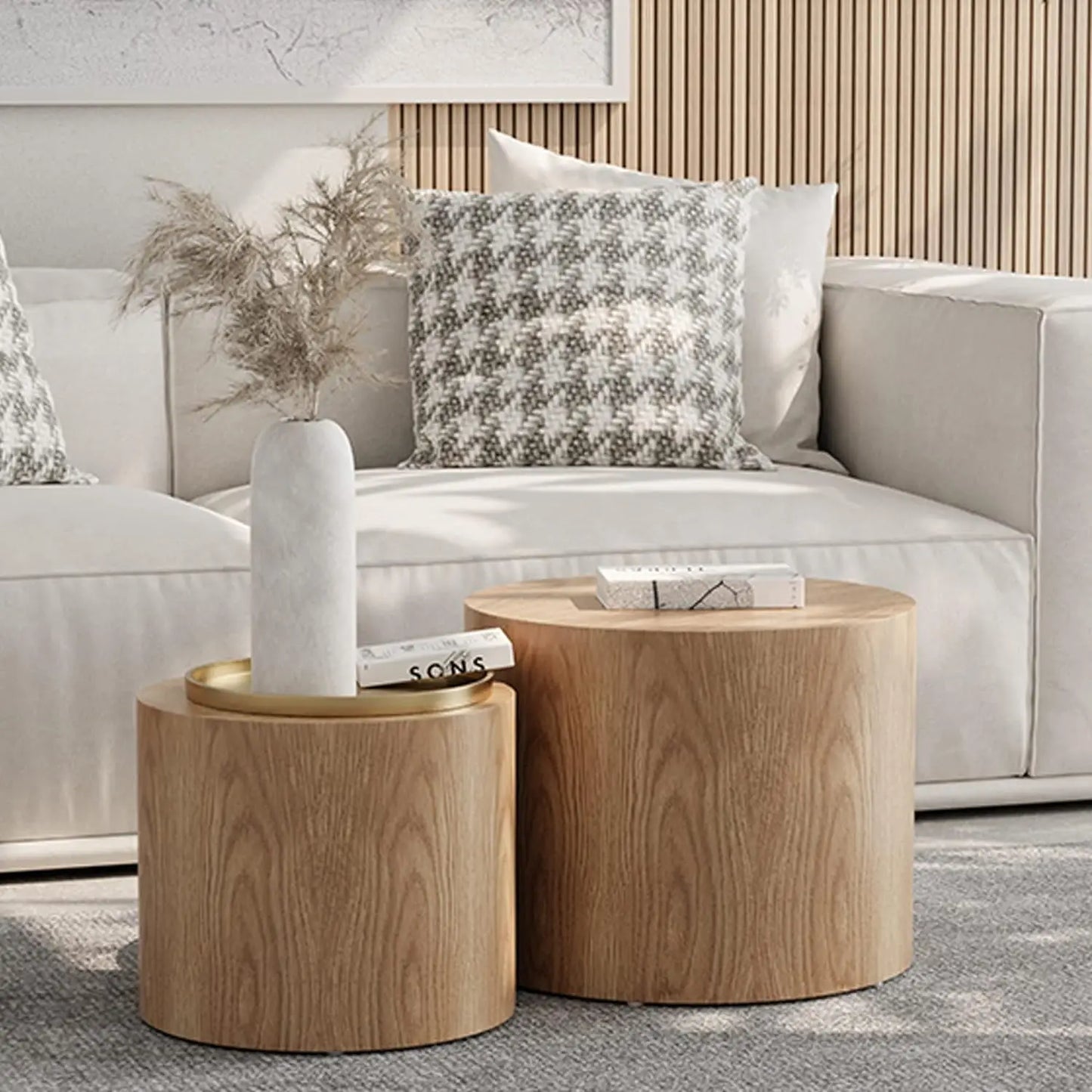 Modern Oak And White Nesting Coffee Tables For Living Room