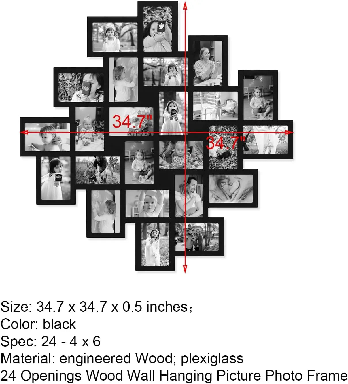 Photo Frame 24 Openings Wood Wall Collage Clustered