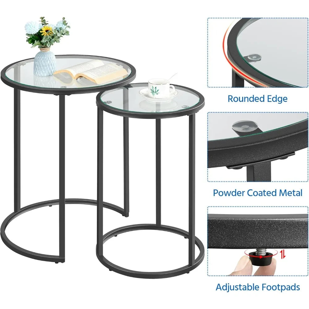 Yaheetech Nesting End Tables Set Of 2 With Glass Tops