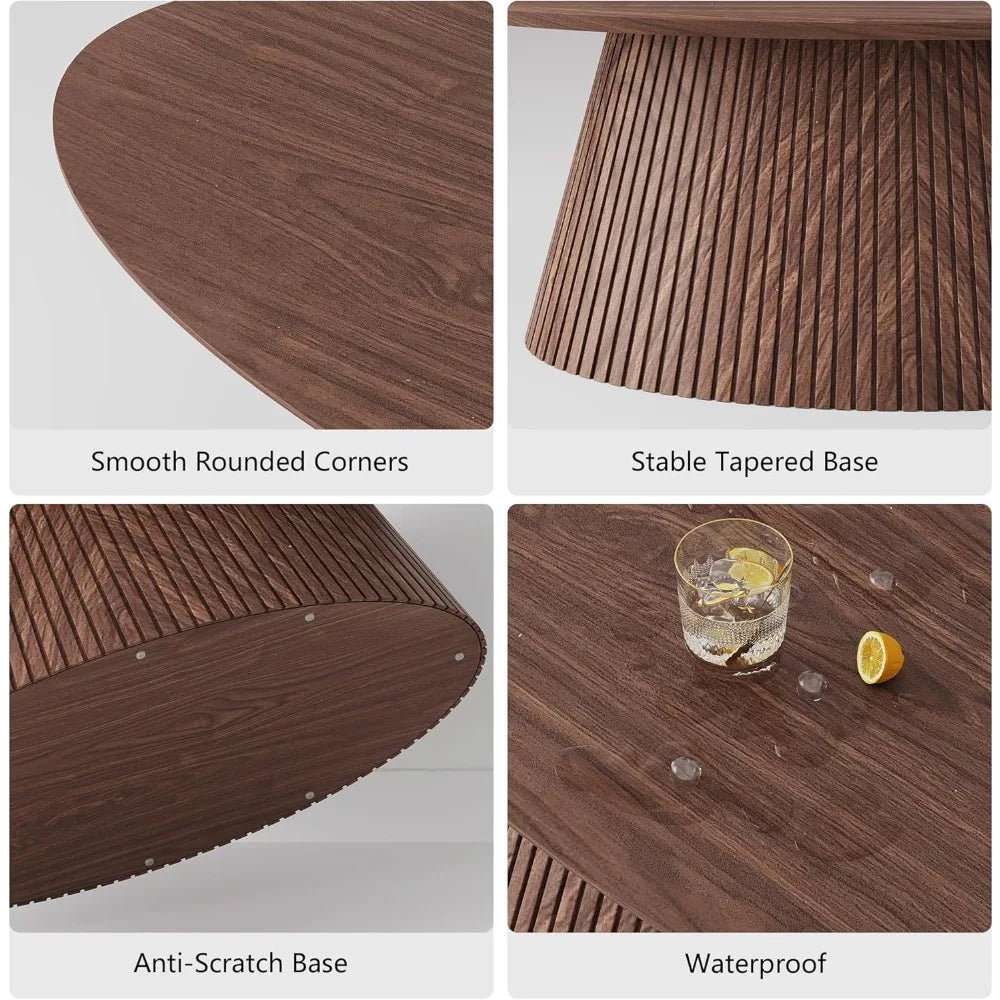 Mid Century Modern Oval Coffee Table Fluted Wood Veneer