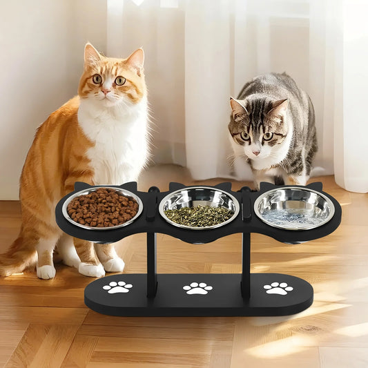 Elevated Cat Bowls Tilted Raised Stand With Stainless Bowls
