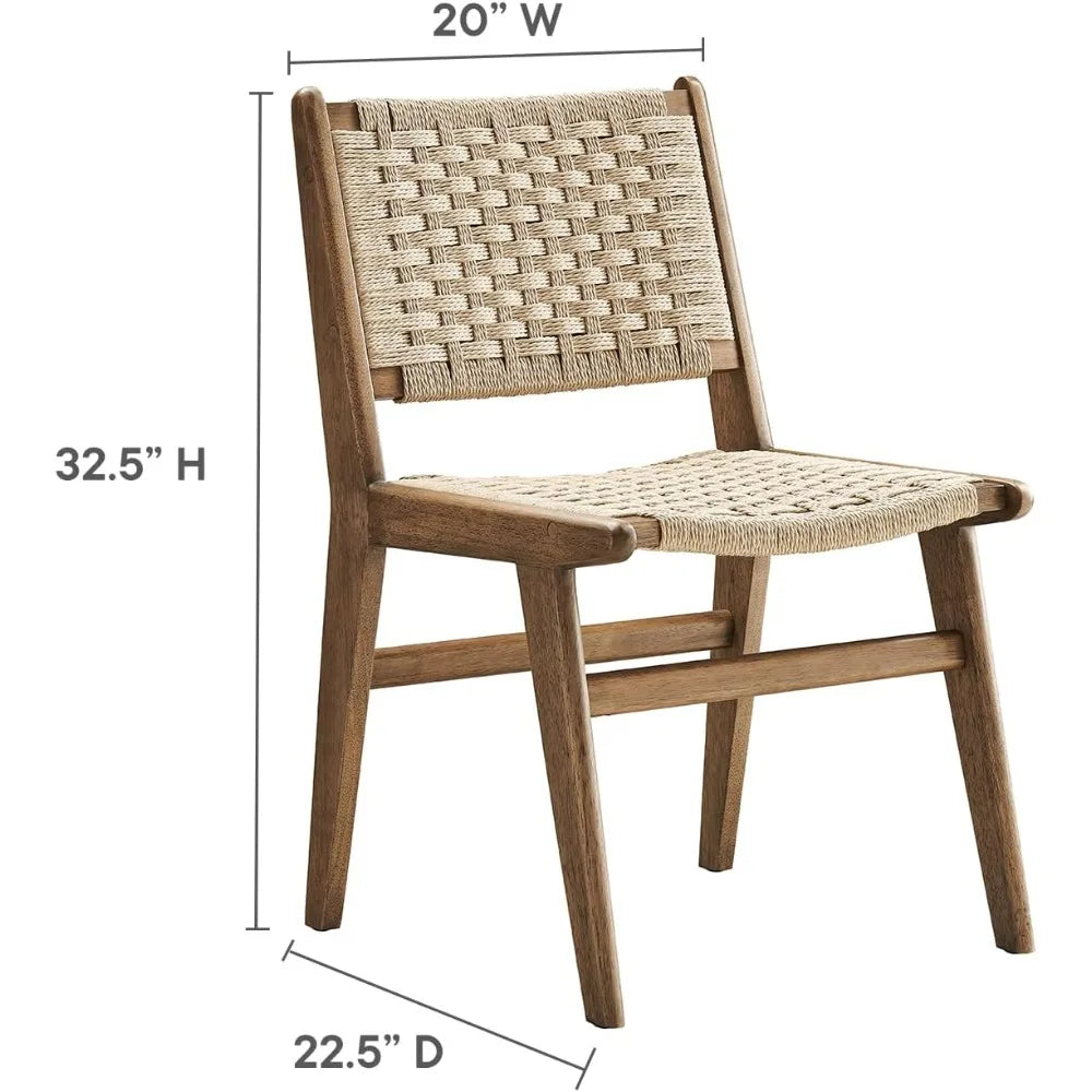 Saoirse Woven Rope Wood Dining Side Chair With Fabric Seat