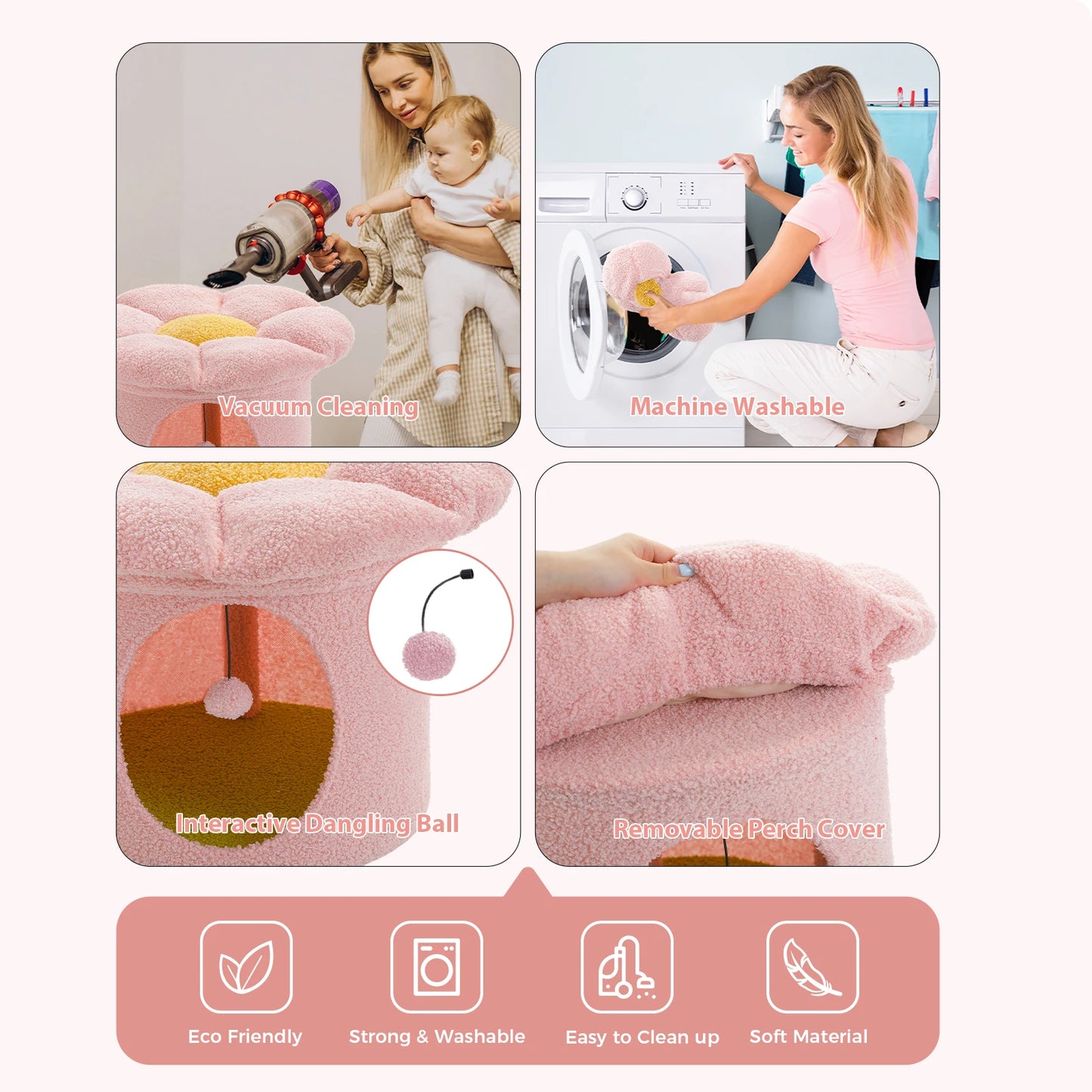 Indoor Cat House With Removable Flower Bed Cave Hideaway